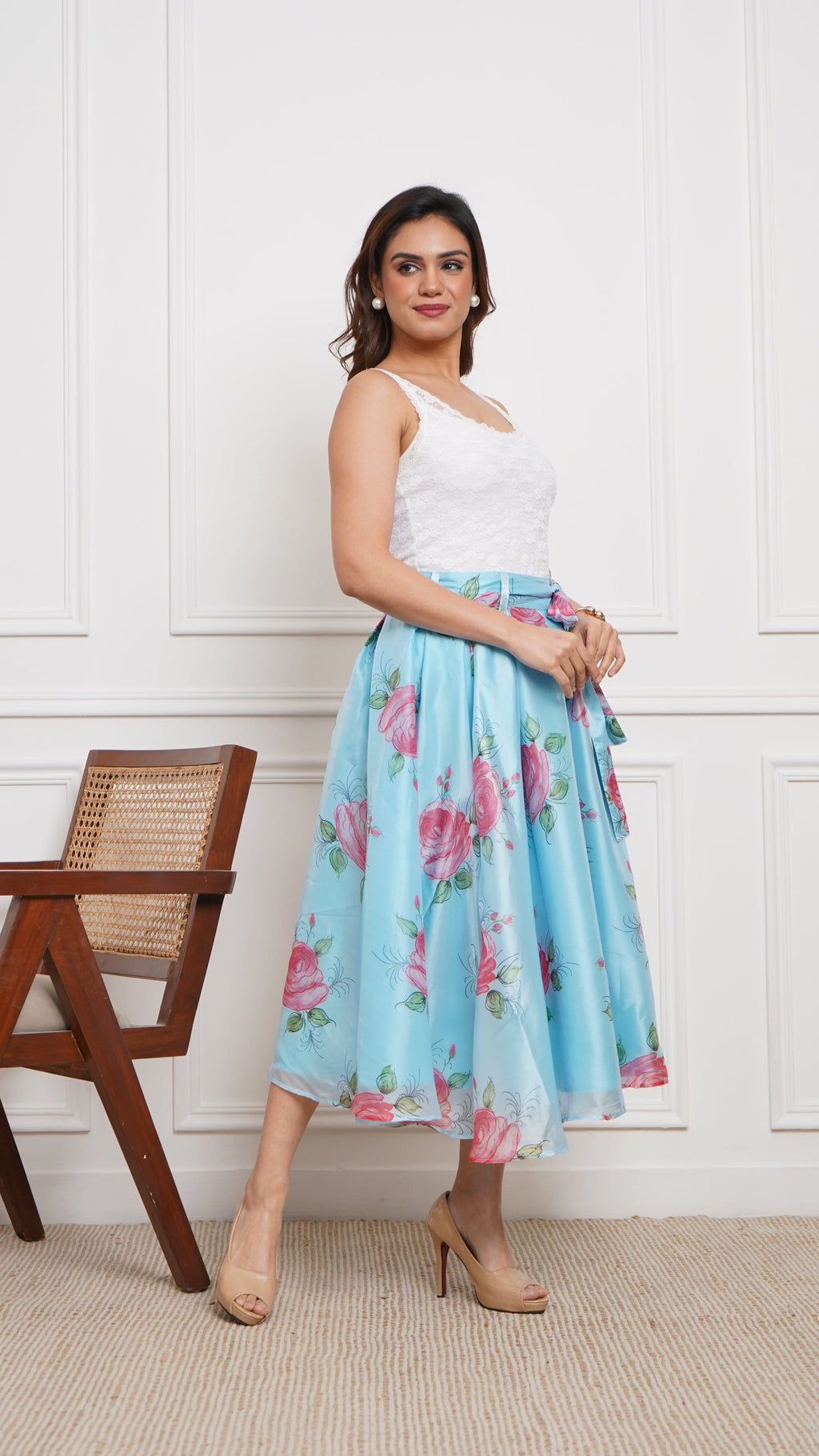 Sky Blue - Liquid Organza Box-Pleated Marilyn Skirt