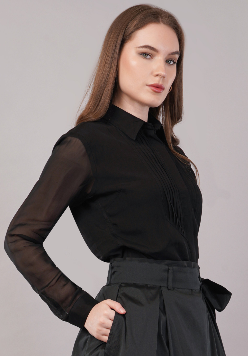 Noir Organza Pintuck Shirt