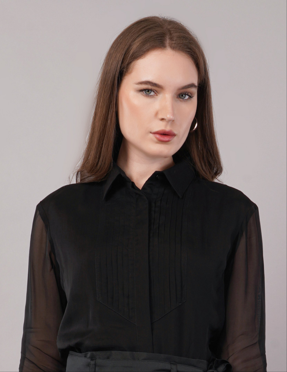 Noir Organza Pintuck Shirt