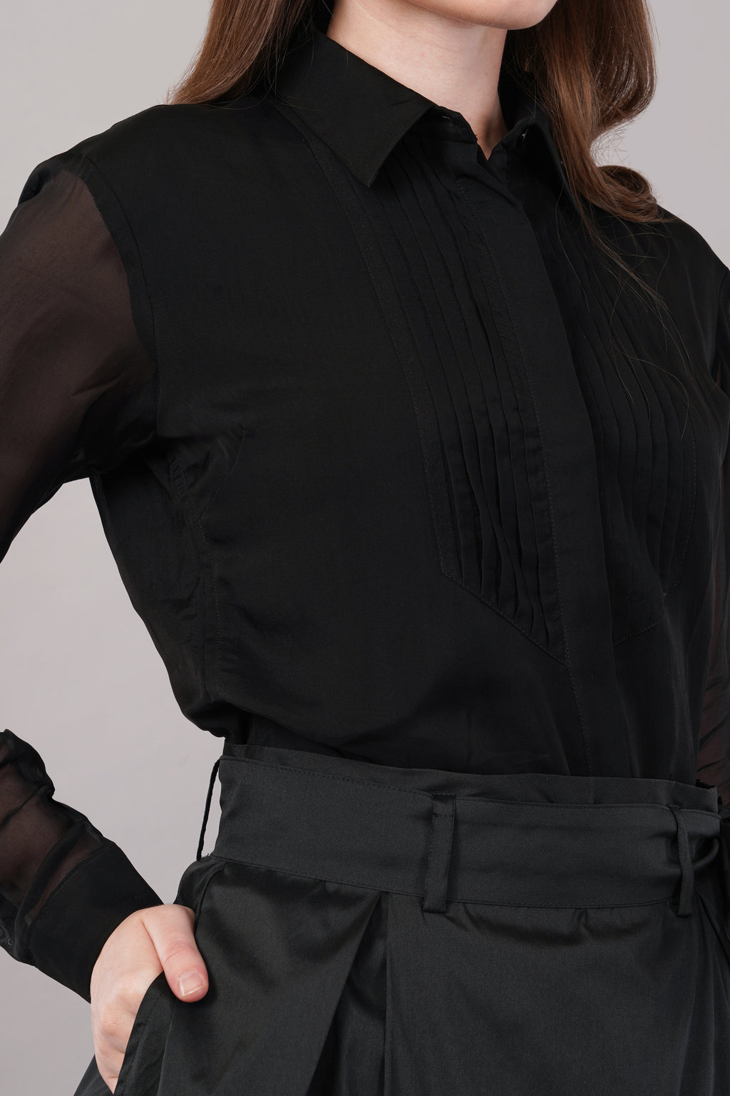 Noir Organza Pintuck Shirt