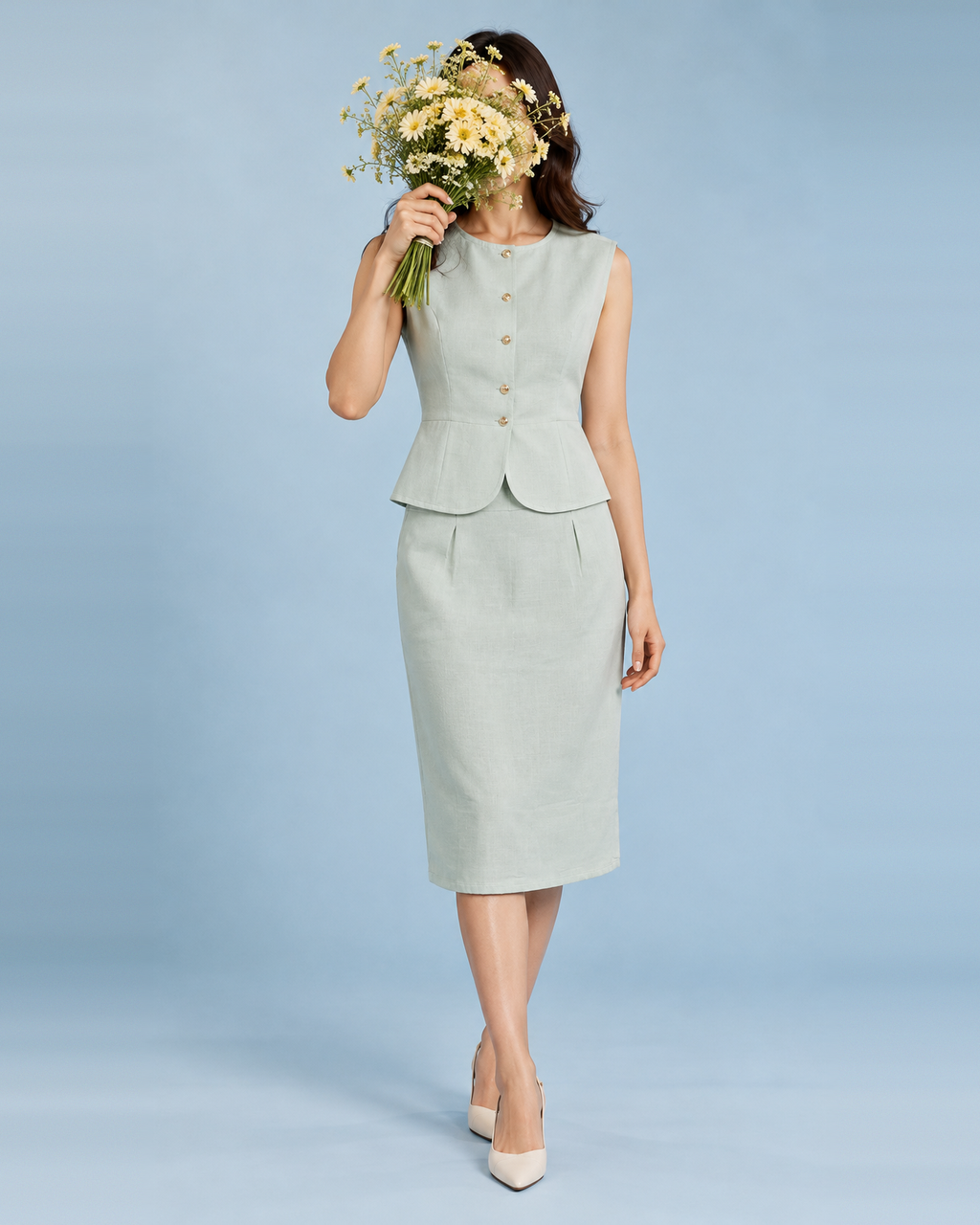 Linen Waistcoat & Skirt Derby Co-ord Set